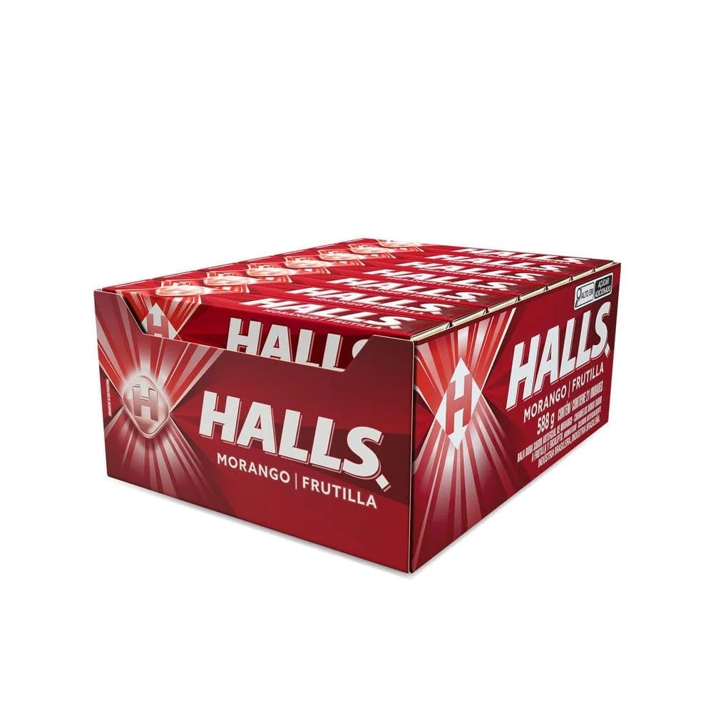 Bala Halls Morango 27,5g - Caixa com 21 uni