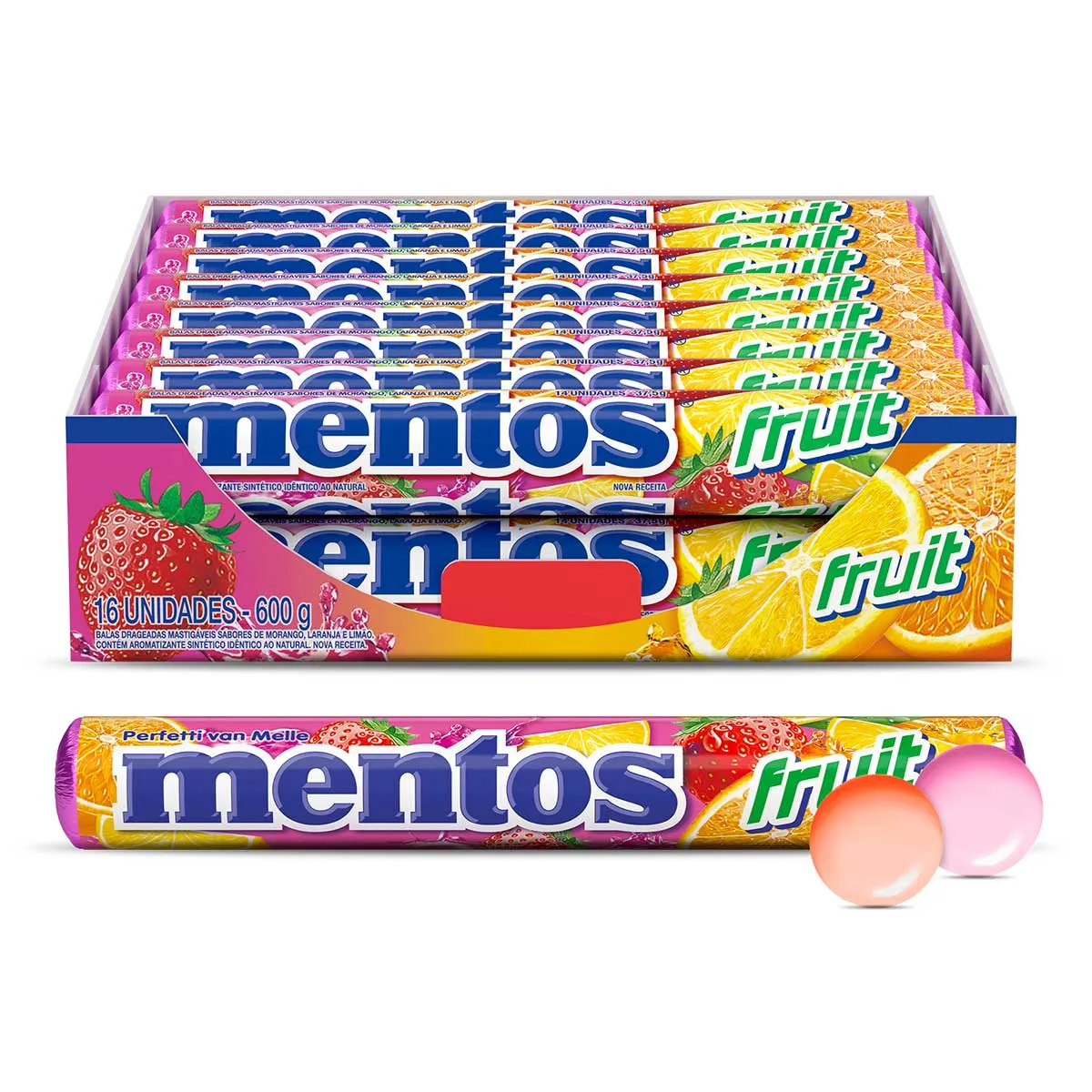 Bala Laranja, Morango e Limão Mentos Fruit