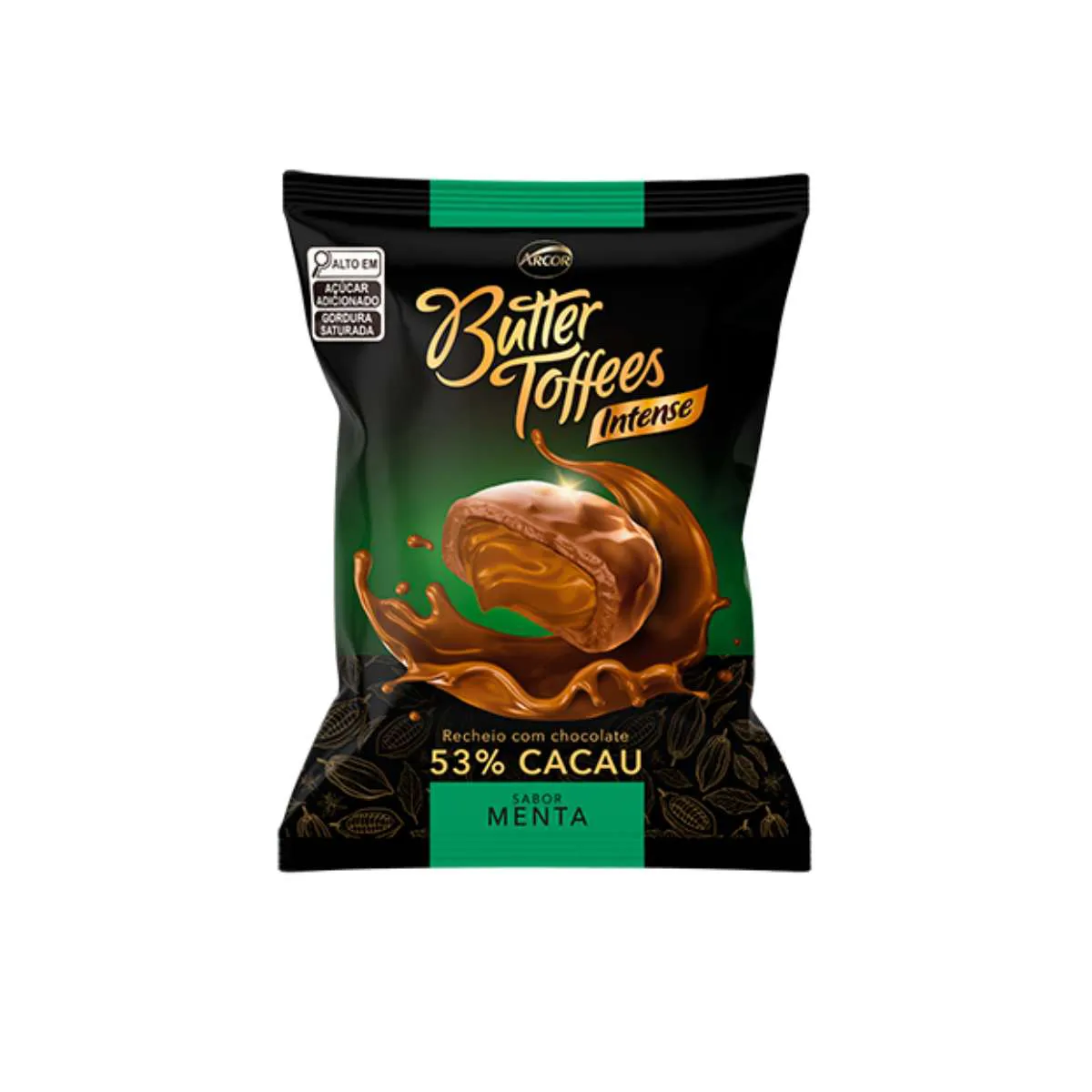 Bala Arcor Butter toffes intense 53% cacau menta pacote 500g