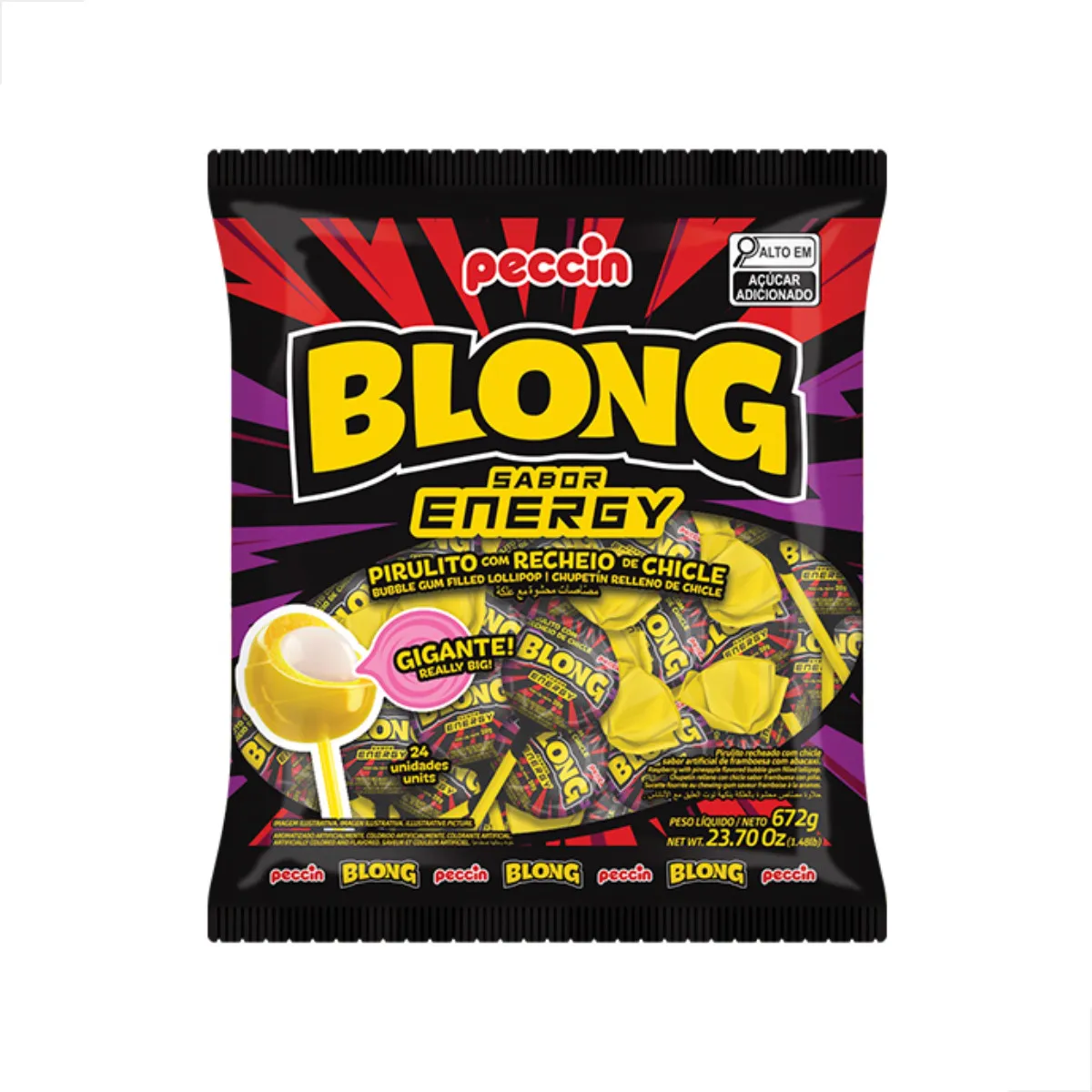 PIRULITO RECHEADO CHICLETE BLONG 672G PECCIN ENERGY